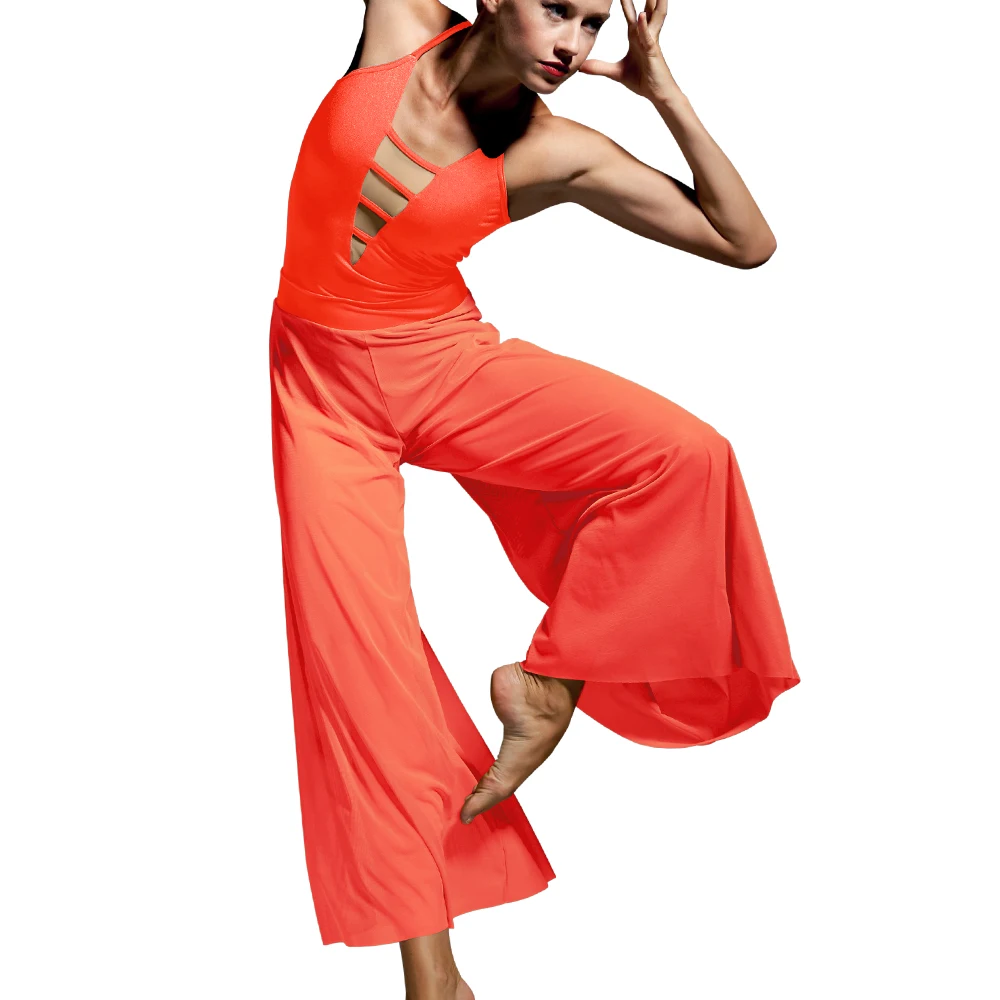 Midee 2 peça moderno traje de dança lírica camisole leotardo e calças de perna larga roupa de dança de balé contemporâneo desgaste de dança