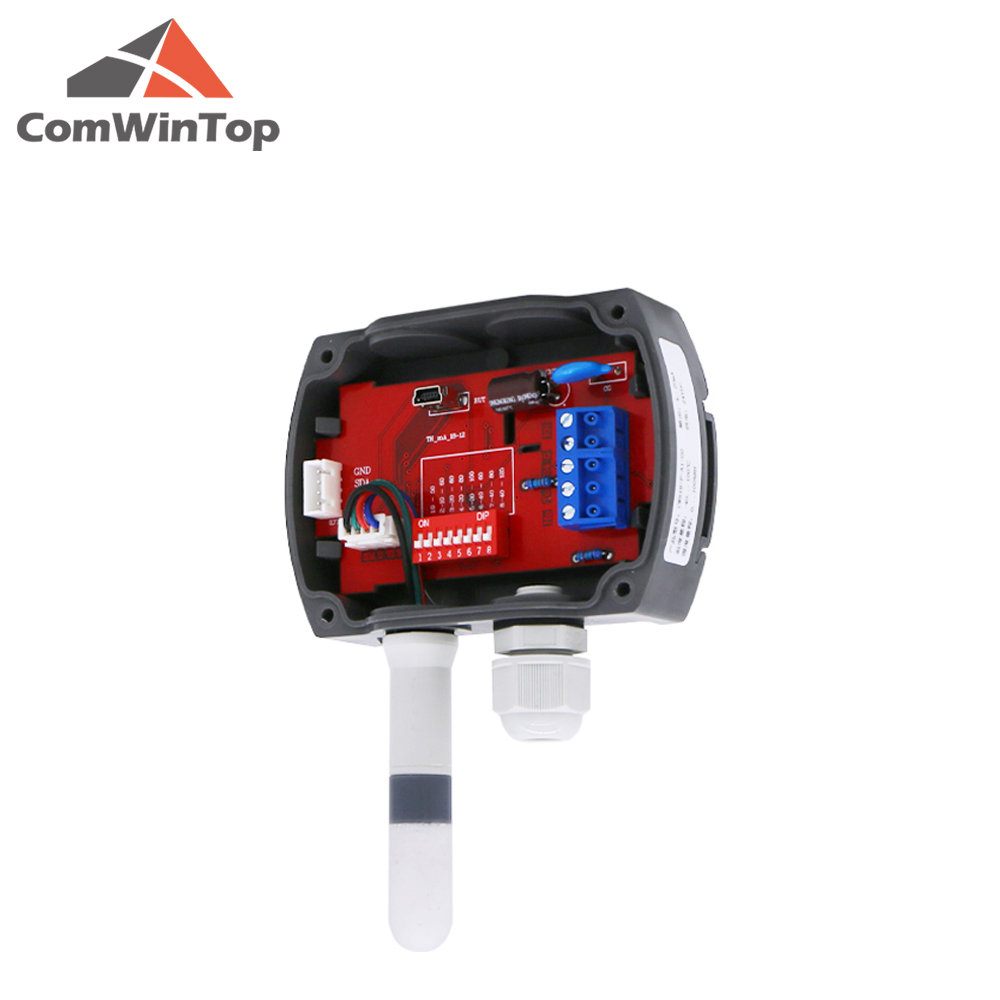 Sensor de transmissor de temperatura e umidade montado na parede 4-20mA RS485 Modbus com instalação de faixa de exibição