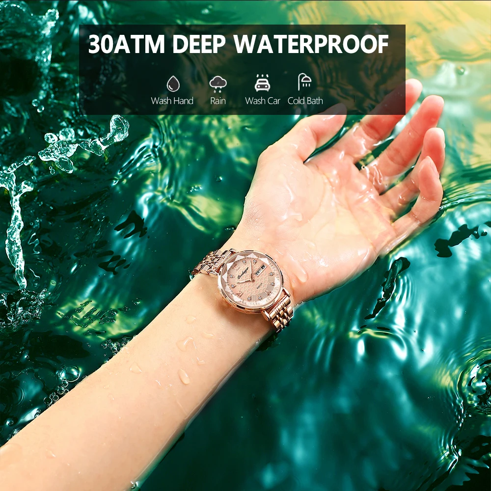 Reloj POEDAGAR para mujer, nueva moda, reloj de pulsera de acero inoxidable de lujo, pulsera Simple de oro rosa, relojes luminosos impermeables para mujer