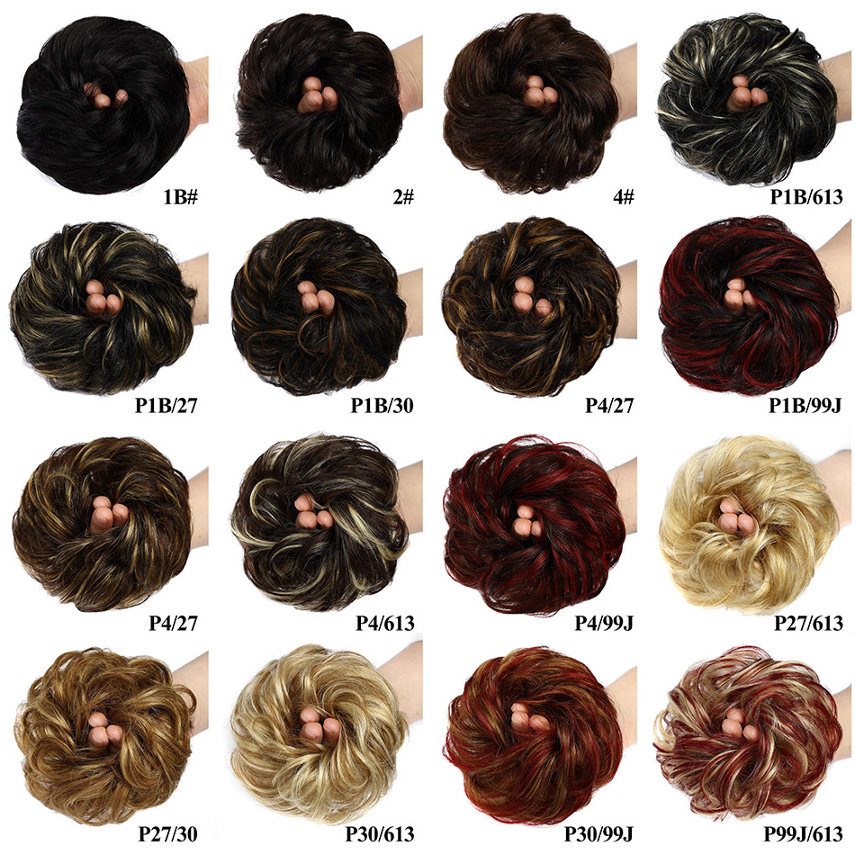 BHF Echthaarknoten, lockiger Chignon, Pferdeschwanz, Haarteil, Hochsteckfrisur, Donut, flexibel, elastisch, echte Perücke, unordentliche gewellte Brötchen