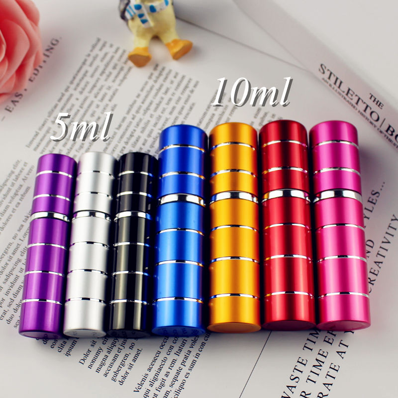 Atomizador de Perfume de aluminio para viaje, botella con pulverizador de vidrio, botella rellenable vacía con línea, pulverizador de Metal portátil, 5ML, 10ML, 1 ud.
