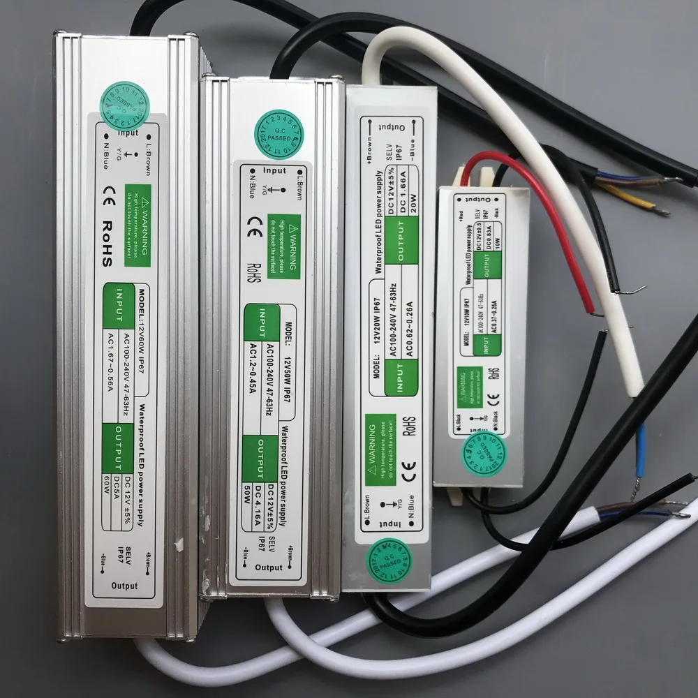 Controlador LED impermeable AC 110V 220V a DC 12V 24V 10W 20W 30W 50W 60W 100W 150W IP67 fuente de adaptador de corriente LED para uso en exteriores