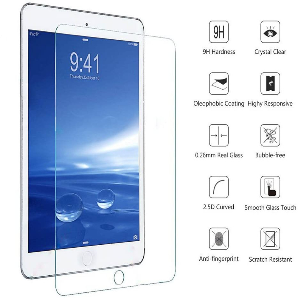 9H 強化ガラススクリーンプロテクター iPad 2017 2018 9.7 Air 1 2 Pro 11 10.5 10.2 2019 Mini 2 3 4 5 バブルフリー保護フィルム