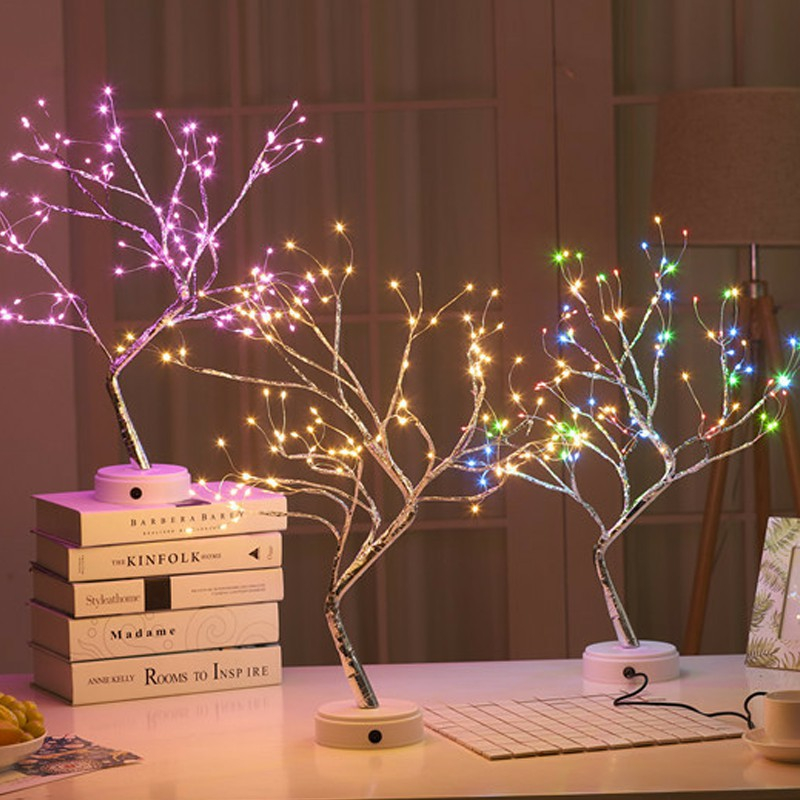 Lampka nocna LED Mini choinka drut miedziany lampa Garland dla dzieci dekoracja do domu do sypialni baśniowe dekoracje światło oświetlenie świąteczne