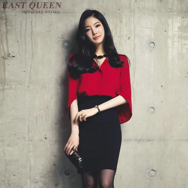 레드 여성 블라우스, 케이프 롱 셔츠, 세련된 여성 블라우스, 한국 패션 의류, 2019 봄 여름 신상, DD2269
