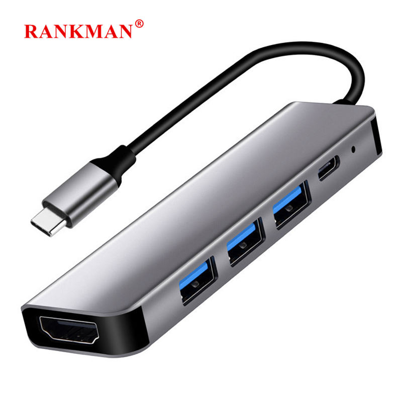 Rankman Loại C Đến USB-C 3.0 2.0 4K HDTV Hub Sạc Cho MacBook Samsung S20 Dex Xiaomi 10 PS5 iPad HDTV