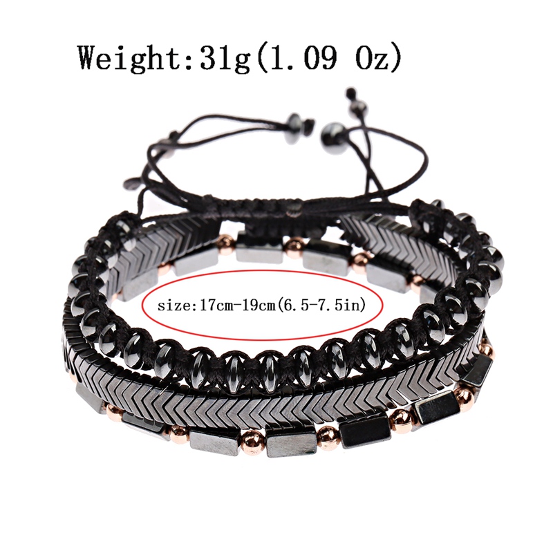 3 Buah/Set Gelang Manik Klasik Jimat Gelang Kepang Hitam Batu Hematit Alami Mode Perhiasan Pria Pulseira