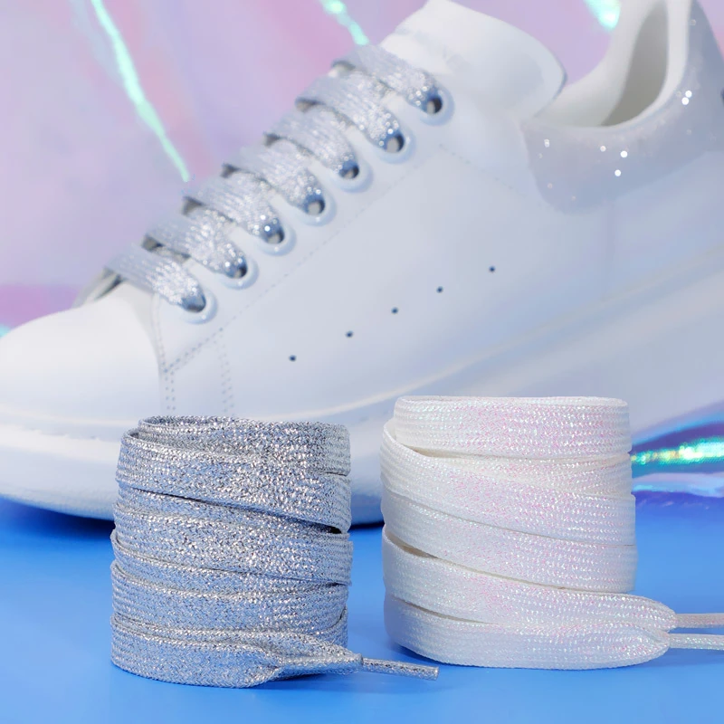1 paio di lacci glitter alla moda lacci piatti colorati per scarpe da ginnastica da corsa atletiche scarpe da ginnastica stivali stringhe di lacci di larghezza 1 cm