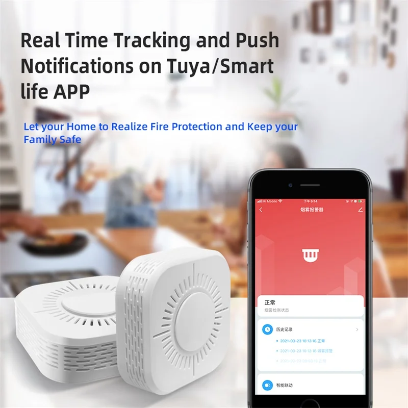 Tuya สมาร์ท Wifi เครื่องตรวจจับควัน,Safe Security Smoke Alarm Sensor ป้องกันไฟ,No Hub Need,รีโมทคอนโทรลโดย Alexa Google Home