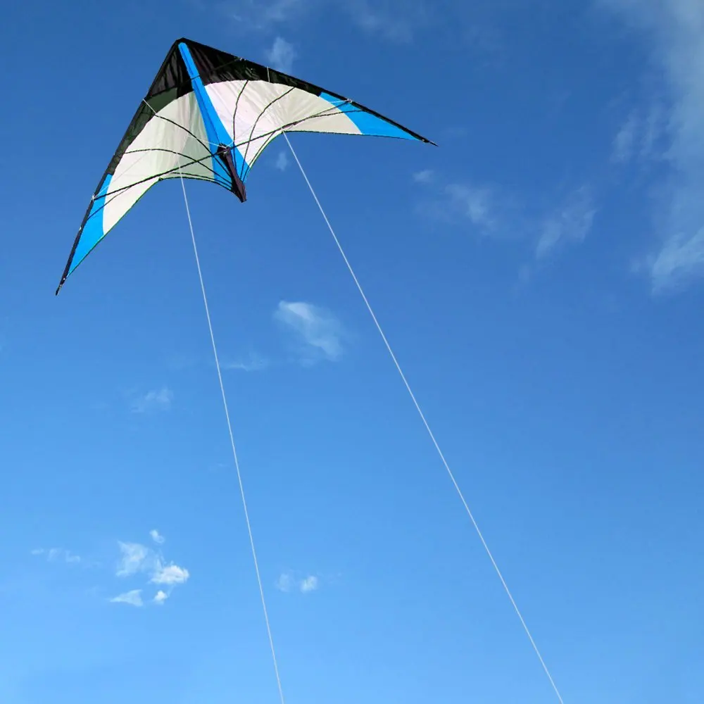 Cometa acrobática profesional de doble línea, color azul, 48 pulgadas, con mango y línea, buen vuelo, salida de fábrica