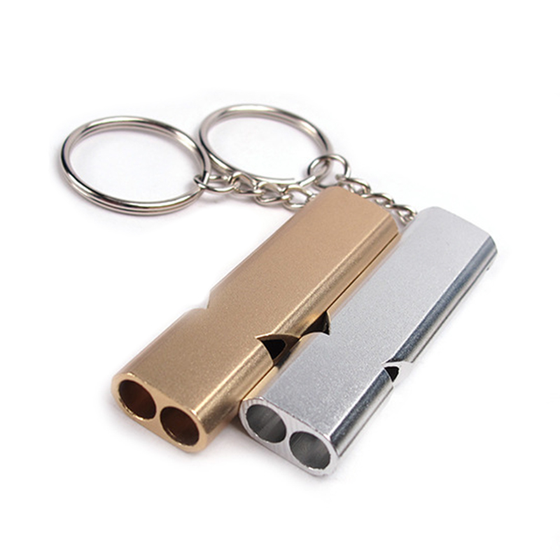 Dual-Ống Sống Còn Huýt Sáo Di Động Nhôm An Toàn Khóa Huýt Sáo Dành Cho Leo Núi, Cắm Trại Sinh Tồn Khẩn Cấp Móc Khóa Nhiều Dụng Cụ