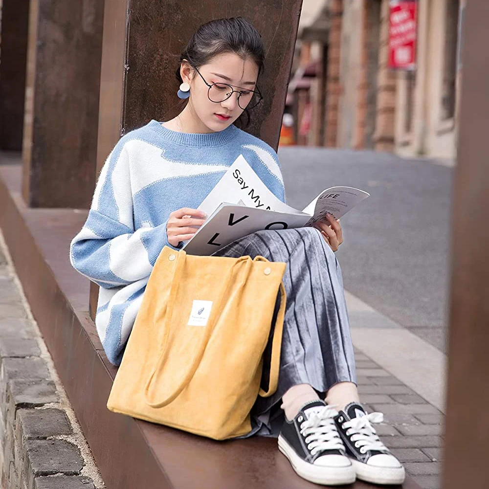 MARKROYAL Corduroy Tote กระเป๋าสําหรับหญิงสาวเด็กกระเป๋าสะพายกระเป๋าด้านในสําหรับทํางานและช้อปปิ้ง Dropshipping