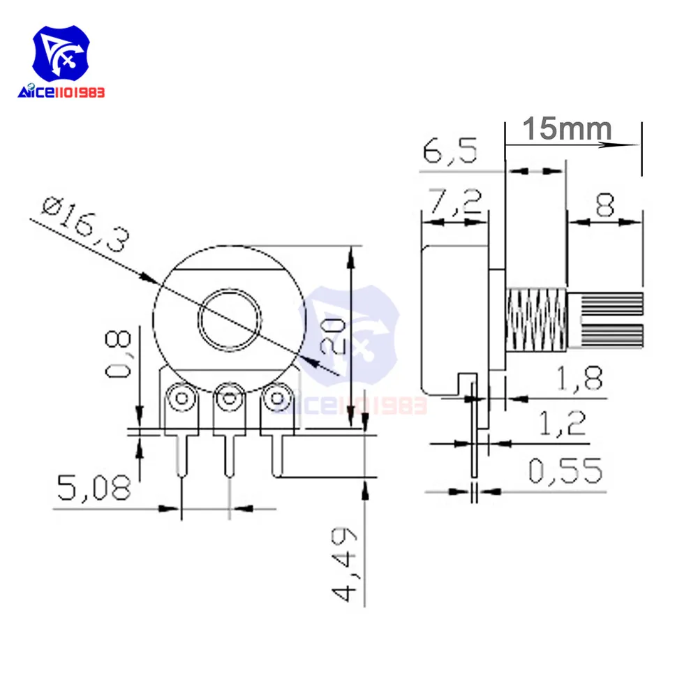 5 Pçs/lote Potenciômetro Resistor 1K 2K 5K 10K 20K 50K 100K 500K Ohm Potenciômetro Rotativo Cônico Linear de 3 Pinos para Arduino com Tampa