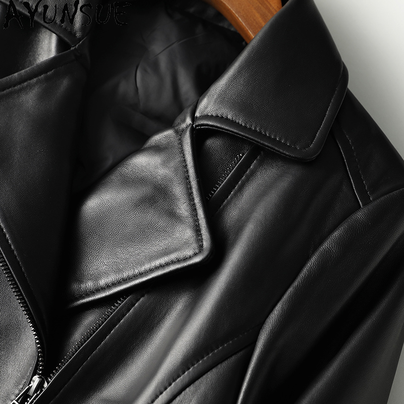 Ayunsue本物のシープスキンのコート女性オートバイの革のジャケット女性90% ホワイトダックダウンコート服2021ファムveste