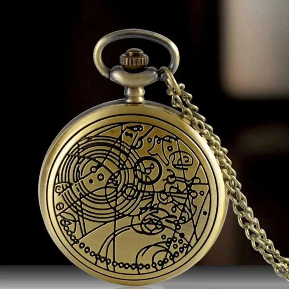 Bronze Geometrische Muster Quarzuhr Männer Frauen Halskette Retro Anhänger Kette Uhr Anhänger Geschenk Taschenuhr Fob Uhren Geburtstagsgeschenk
