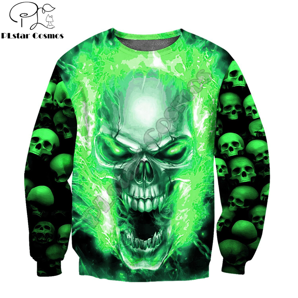 Hijau Tengkorak Pola Lucu 3D Dicetak Hoodie Pria Musim Gugur Harajuku Uniseks Kasual Pullover Streetwear Jaket Tracksuit DK233