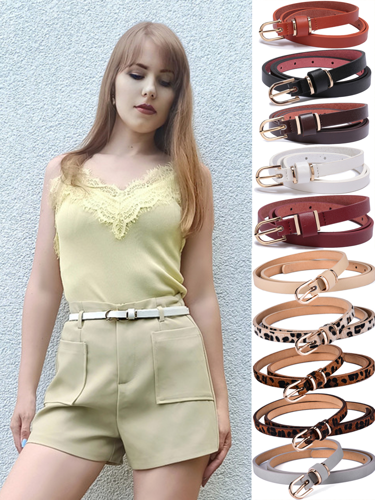 Ceinture en cuir slim pour femmes, couleur unie, ornement de taille ou de hanches, ceinture léopard de 1.5cm de large, 10 tailles au choix