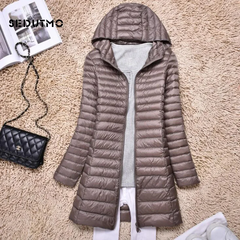 SEDUTMO, chaquetas de invierno de plumón de pato para mujer, abrigo largo ultraligero, chaqueta acolchada con capucha de primavera, Parkas ajustadas ED876