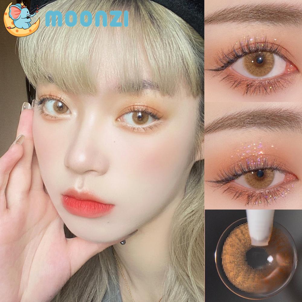 MOONZI lensa kontak anggur cokelat lensa kontak berwarna Pupil kecil untuk mata Cosplay tahunan 2 buah/pasang derajat resep miopia