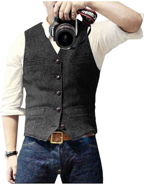 Colete de lã de peito único masculino com terno azul misturado, jeans, colete slim fit, jaqueta casual, negócio formal