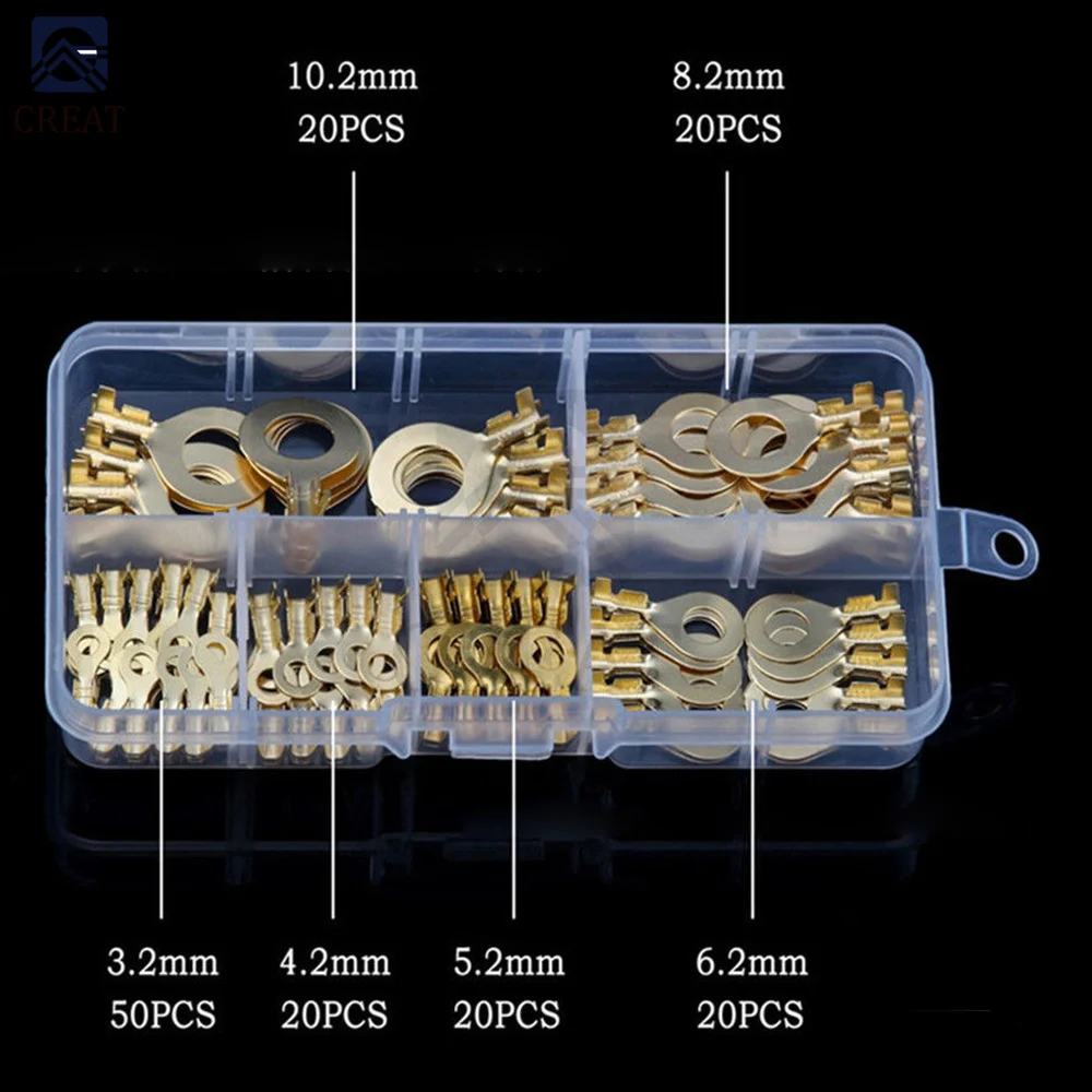 150PCS Ring Lugs Ring Augen Kupfer Crimp Terminals Kabel Lug Draht Anschluss Nicht isolierte Diy Sortiment Kit M3/M4/M5/M6/M8/M10