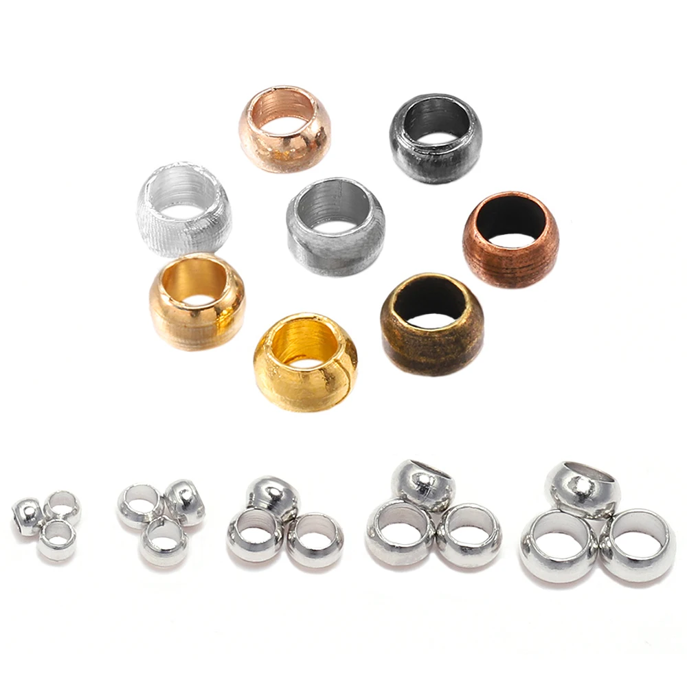 100-500 unids/lote bola de cobre dorado cuentas de extremo de engarzado diámetro 2 2,5 3 mm tapón cuentas espaciadoras para hacer joyería Diy suministros
