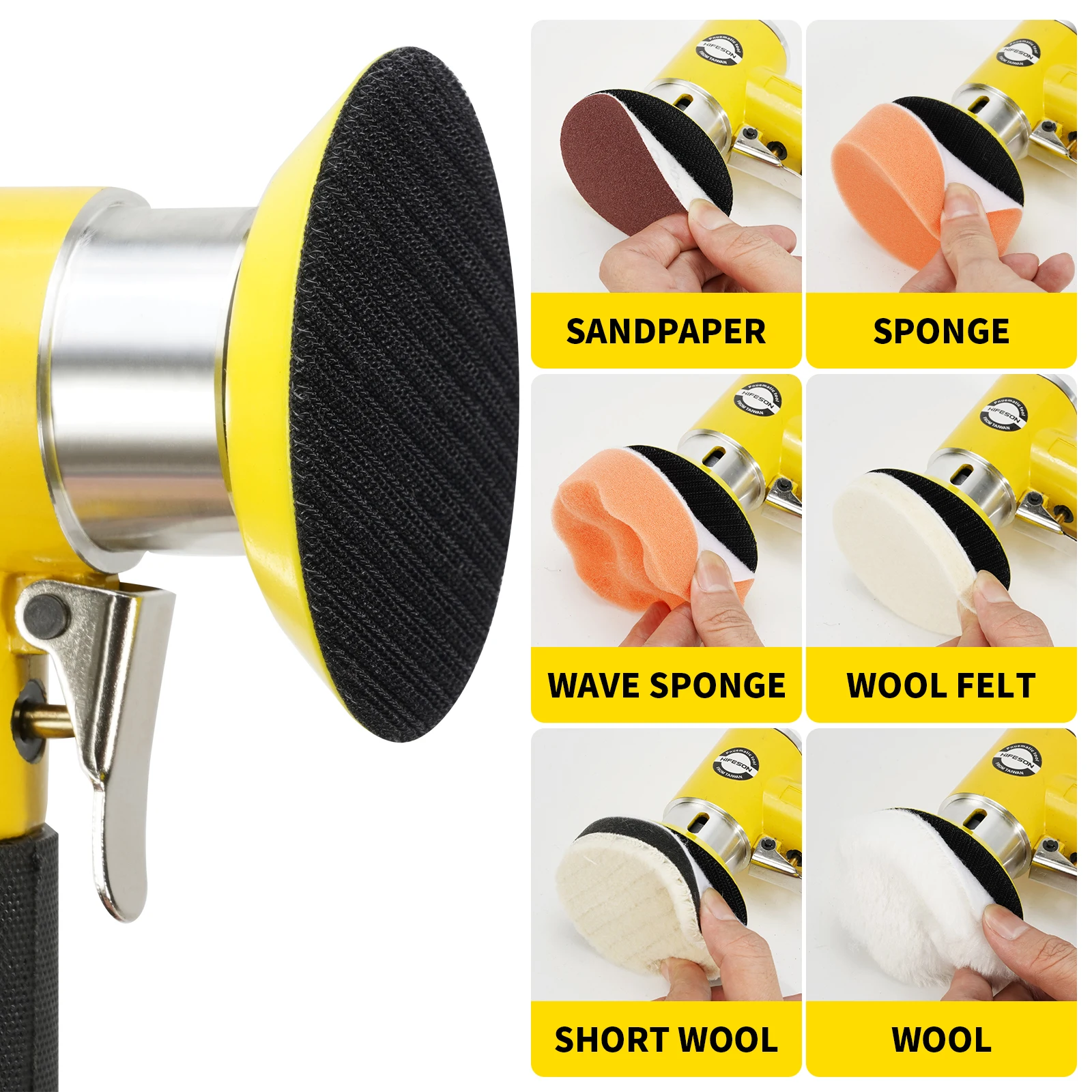 HIFESON Mini lijadora de aire orbital de 2/3 ", pulidora neumática, amoladora, juego de pulidor orbital de doble acción