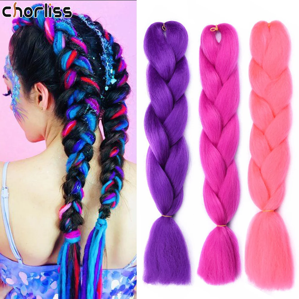 Crliss trança de crochê grande sintética 24 polegadas cores rosa roxo azul loiro kanekalon trança de extensão cabelo para mulheres