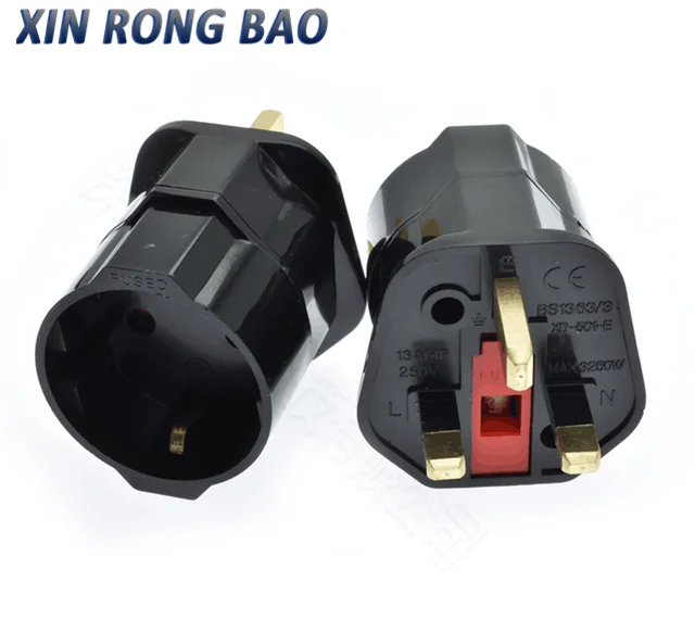 Nova superfície branca preta alemanha/frança/rússia para reino unido 3 pinos com 13a 250v plugue fundido adaptador de viagem soquete tipo reino unido plugue XD-501-E