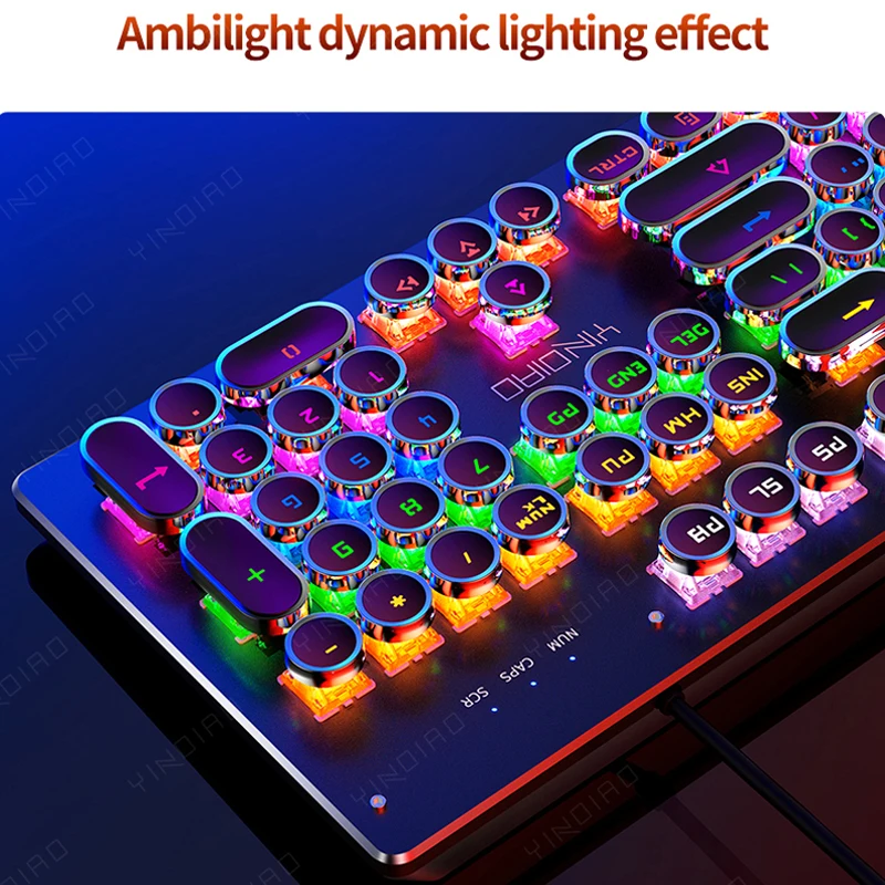 Retro Punk Mechanical Keyboard สีฟ้าสีดําสีน้ําตาลสวิทช์ 104 คีย์ USB คีย์บอร์ด RGB Backlit สําหรับ PC แล็ปท็อปเกม