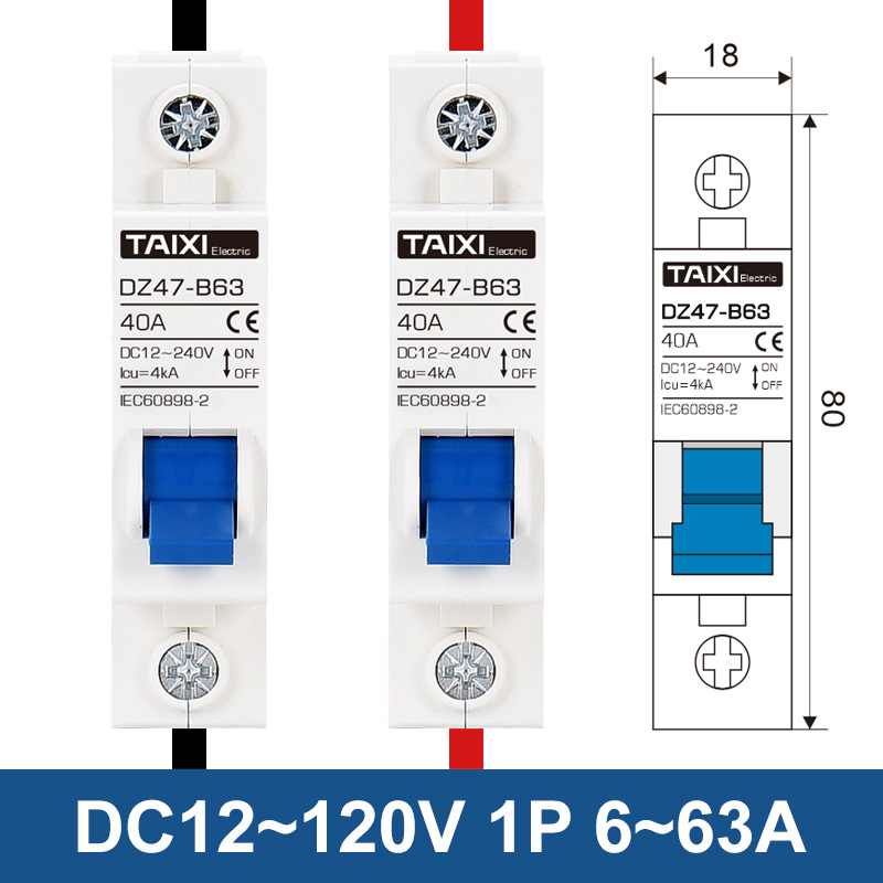 DC 12V 24V 48V 36V 72V MCB batería Protector de coche Mini disyuntor DZ47 aislador de interruptor de protección de poste positivo y negativo
