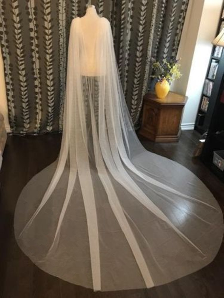 White Ivory 118"（300cm）width Diamond top Cape Bridal Shawl Cathedral Length Tulle Long Cape Cloak Shawl Wedding veil Accessories