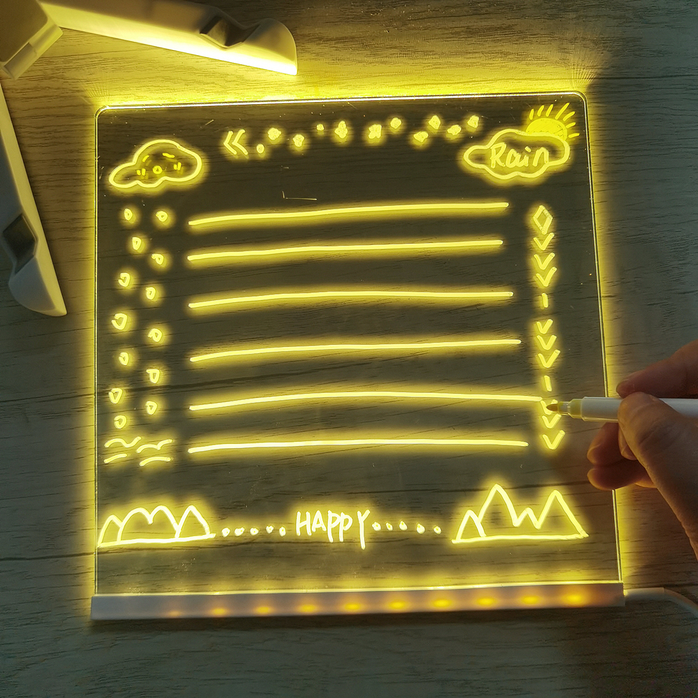 Lampada a LED personalizzata Bacheca per appunti in acrilico USB cancellabile Tavolo da disegno per bambini Camera da letto Luce notturna Compleanno Regalo per bambini