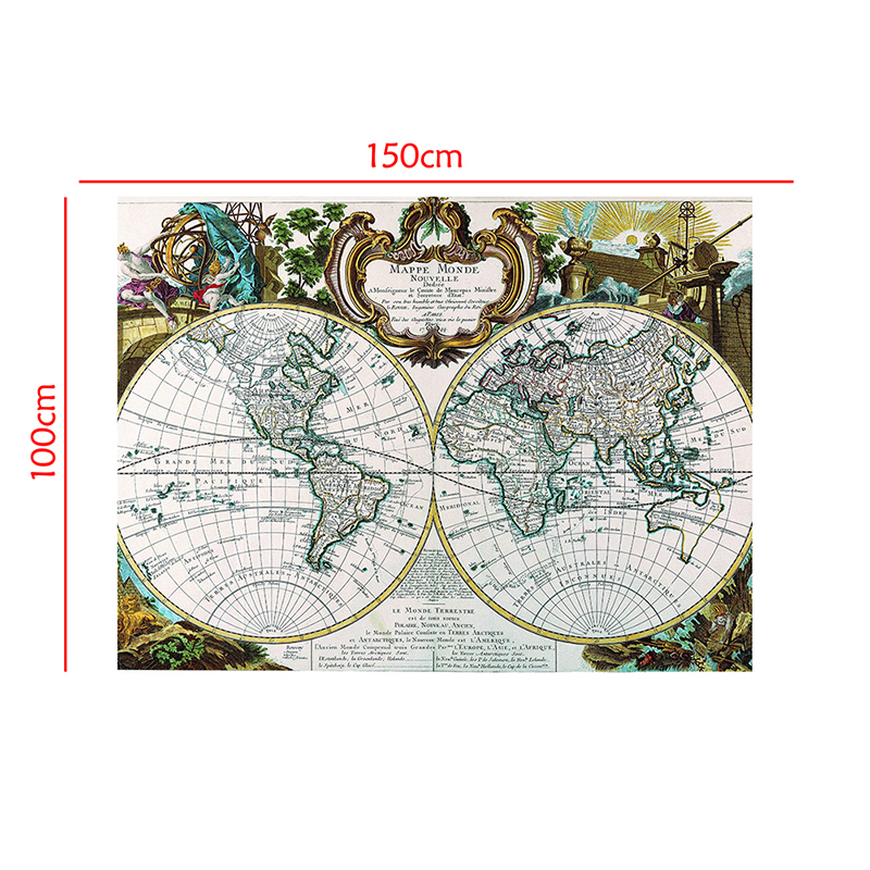 150x100cm Vintage French Map Old Version Office Decorative Map Non-woven Non-Smell Collapsible World Map Posters