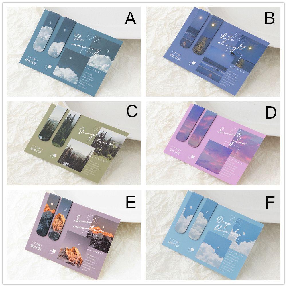 2 шт. маркеры для книг и страниц, магнитные канцелярские товары, магнитные закладки, зажимы для страниц с природным пейзажем, товары для школы и офиса, товары для чтения