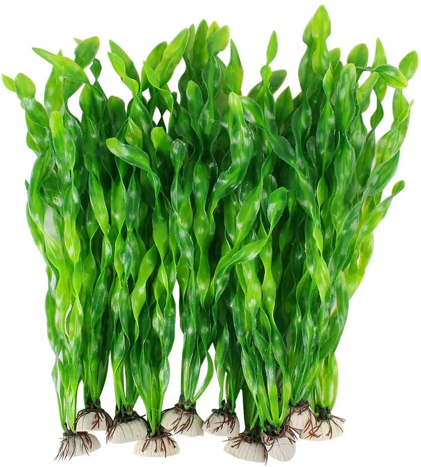 Plantas de plástico para acuario, decoraciones para pecera, algas marinas artificiales, hierba de agua, plantas subacuáticas para adorno de acuario, 5/10 Uds.