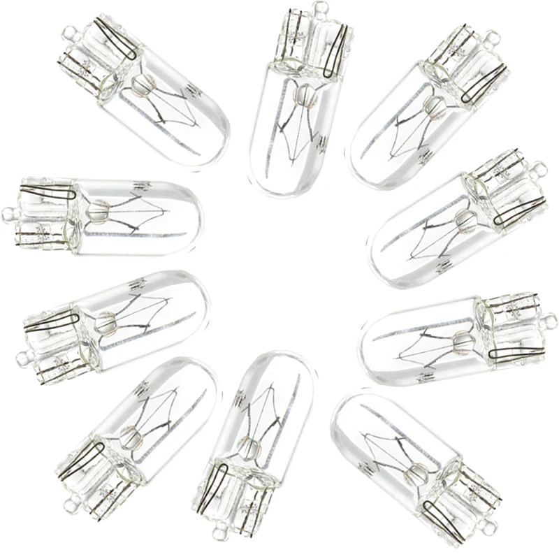 10 x branco t10 w5w 501 194 lâmpada de sinal transparente vidro 12v 5w branco quente w2.1x9.5d único filamento lâmpada do carro luz automática
