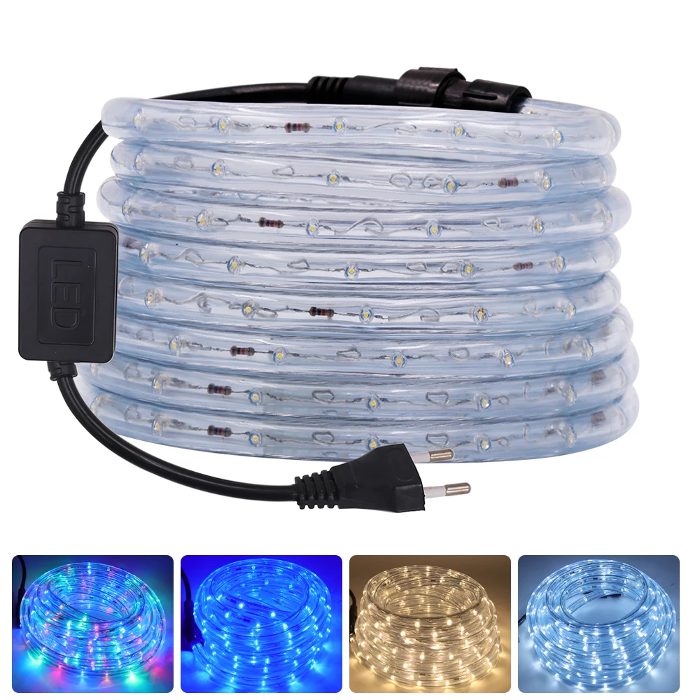 EU 220V LED Dây Ống Dây Cổ Tích Đèn 360 Độ Ligthing Chống Nước Ngoài Trời Đèn Sân Vườn Rainbow Dây Đèn Led