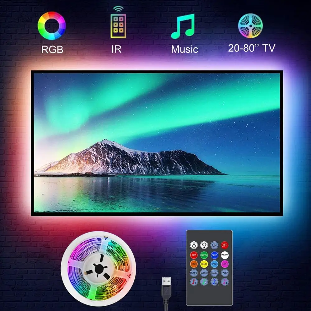 Podświetlenie telewizora Synchronizacja muzyki Zasilana przez USB taśma LED RGB do telewizora 15–80 cali, lustra, komputera PC