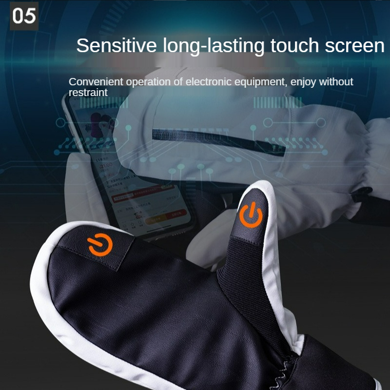 Männer Frauen Winter Skifahren Snowboarden Können Touchscreen Wasserdicht Thermische Dicken Schnee Handschuhe Schneemobil Handschuhe Schwarz Weiß Grau