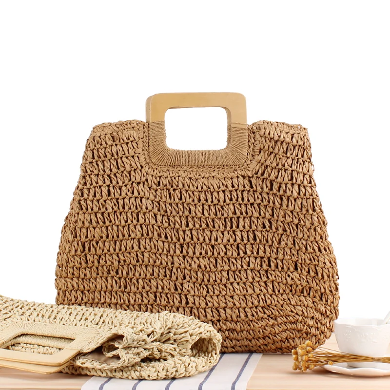 Vòng Ống Hút Túi Xách Đi Biển Vintage Handmade Đeo Vai Raffia Vòng Tròn Mây Túi Bohemian Kỳ Nghỉ Hè Áo Túi