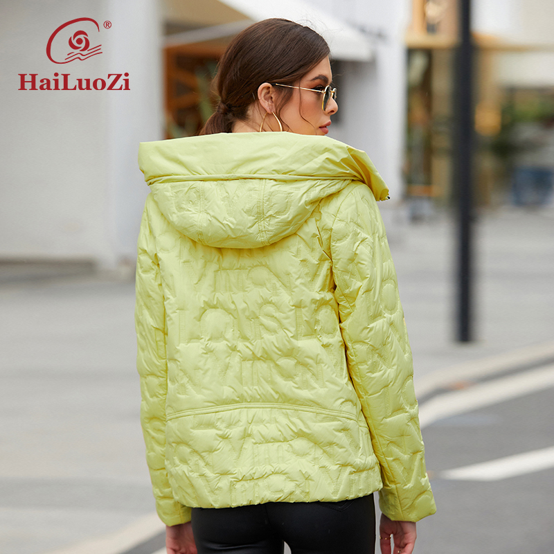 HaiLuoZi Neue 2023 Frühling Mode Frauen Mantel Kurze Schlanke Warme Herbst Jacke Klassische Feste Farbe Bio Baumwolle Zipper Kapuze Parkas 7051