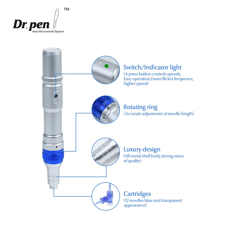 Bác Sĩ Bút A6 Xác Thực Tiến Sĩ Pen Ultima A6 Với 12 Chiếc Hộp Mực Microneedling Bút Derma Tự Động Bút Derma Cán Cho mặt Và Cơ Thể