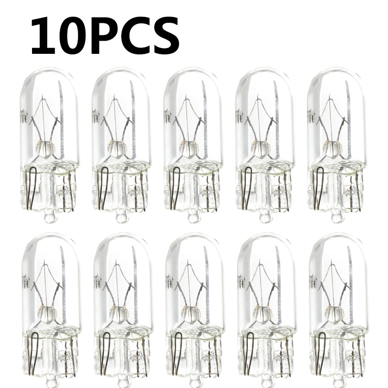 10 x branco t10 w5w 501 194 lâmpada de sinal transparente vidro 12v 5w branco quente w2.1x9.5d único filamento lâmpada do carro luz automática