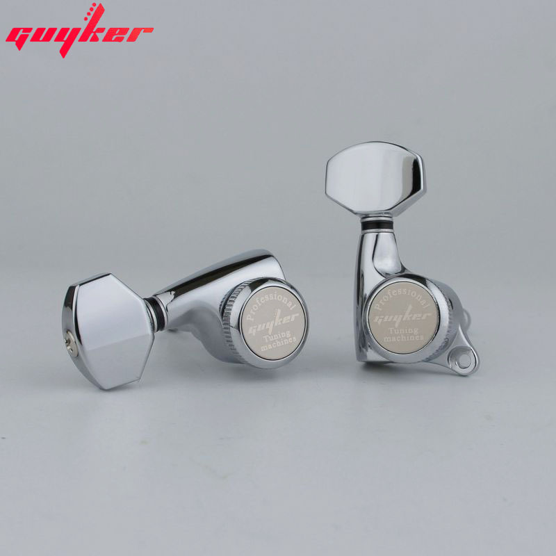GUYKER 크롬 기타 잠금 튜너, 전기 기타 기계 헤드 튜너, 금속 잠금 실버 기타 튜닝 페그