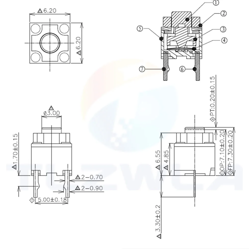 10 Chiếc Kailh Nút Tắt Mở 6*6*7.3 Silent Switch Chuột Không Dây Chuột Có Dây Micro Switch 6X6X7.3MM