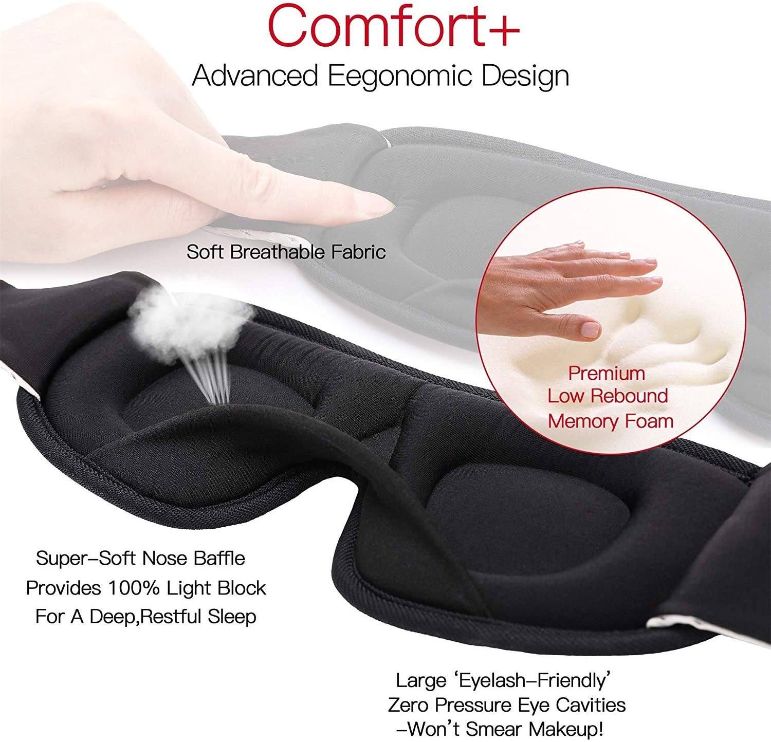 Máscara 3D para dormir, máscara para ojos, bloqueador de luces, suave, acolchado, cubierta de tela para dormir, sombra, venda para los ojos
