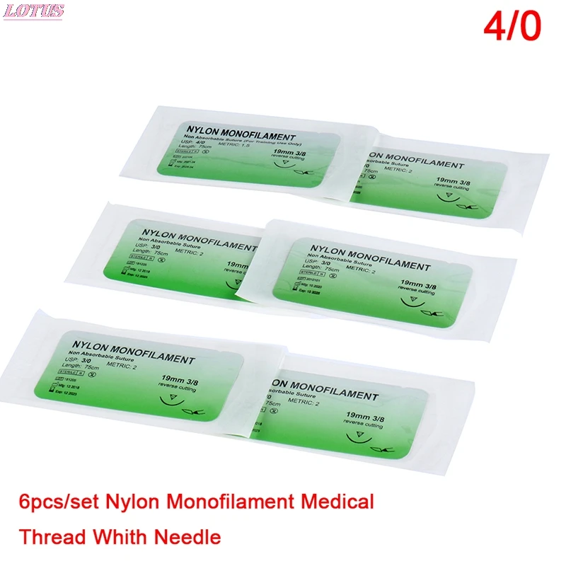 6PCS 2.0/3.0/4.0เข็มเย็บไนลอน Monofilament Non-ได้รับบาดเจ็บเย็บทางการแพทย์ด้ายเย็บสำหรับทางการแพทย์ผ่าตัดเย็บเครื่องมือ