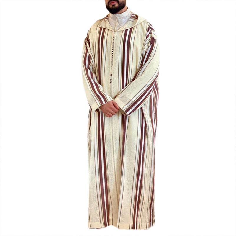 Muslimischen Kleider für Herren Langarm Streifen Dubai Hemd Kaftan Thobe Robe Kleid Gerade Freizeit Rennen Stil Kleidung
