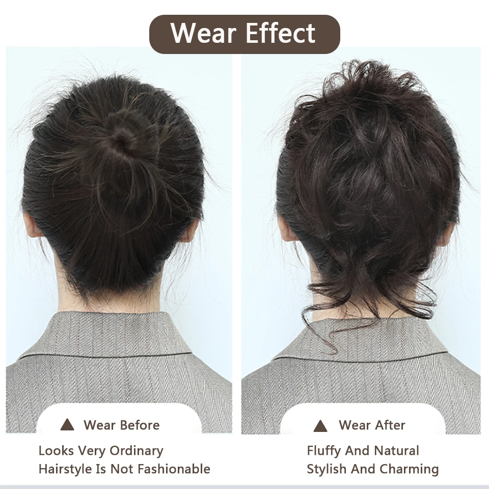 LUPU Tóc Tổng Hợp Bun Chignon Lộn Xộn Xoăn Tóc Thun Scrunchy Giả Tóc Miếng Cho Nữ Kẹp Tóc Nâu Đen